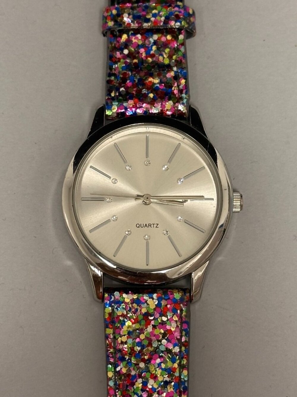 3/$30 Avon Watch Women Silver Tone Multicolored Glittered Band New Battery 9"